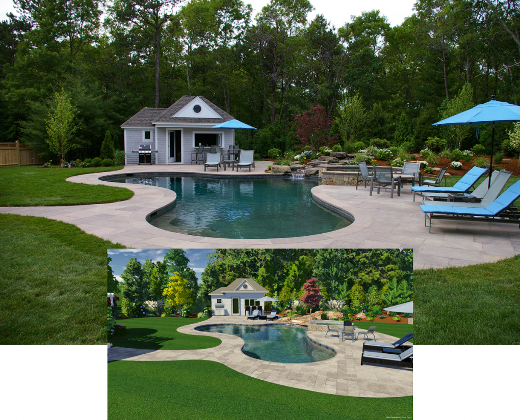 Completed pool with 3D visual overlaid